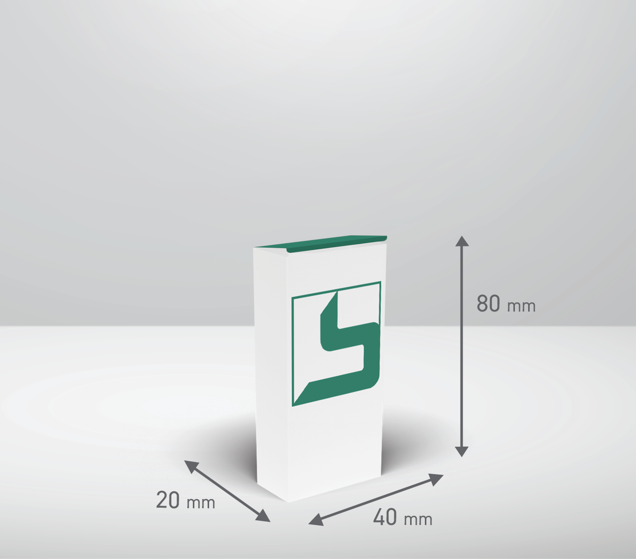 Škatla - pravokotnik: 40x20x80 mm (D12).